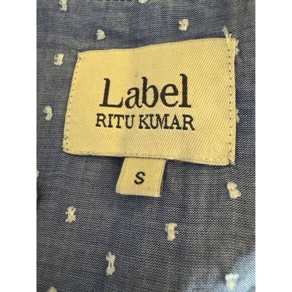 Label Ritukumar Ritu Kumar Small Blue Chambray Cotton Dot and Beaded Dress - Picture 8 of 8